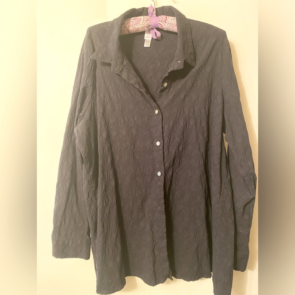 Marla Wynne a-line black blouse textured stretch fabric 1x